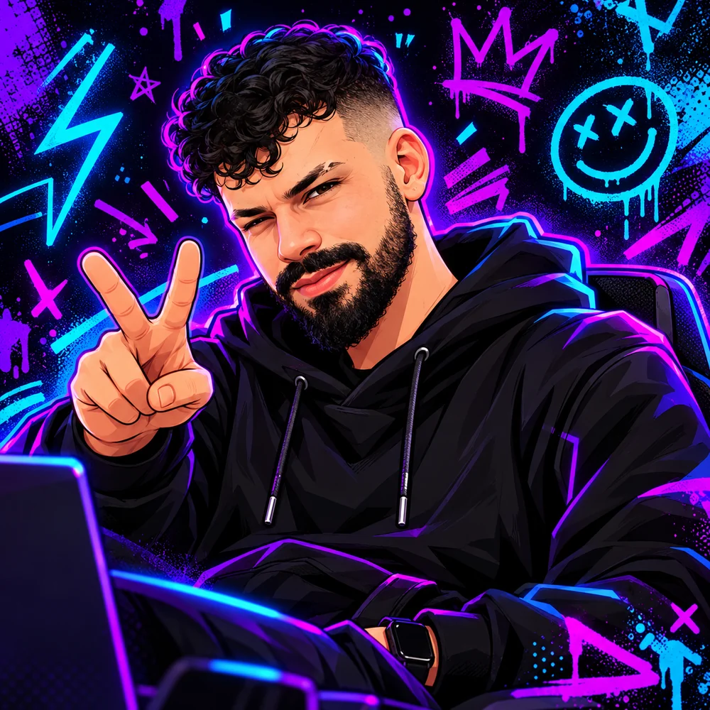 Illustrated portrait of Luka Jović making a peace sign